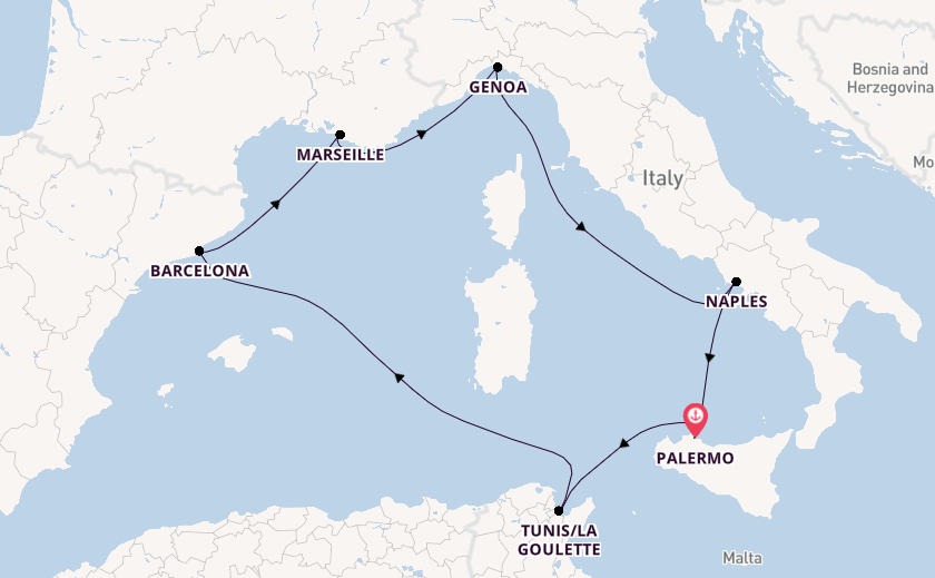 Western Mediterranean from Palermo, Sicily, Italy with the MSC Fantasia