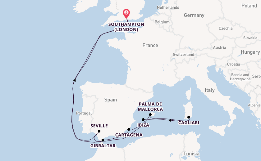 Western Mediterranean from Southampton, England with the Britannia 