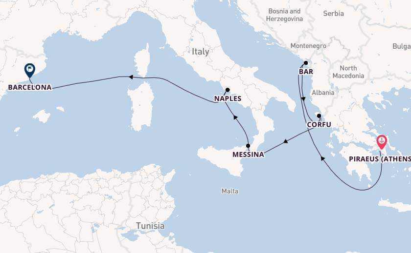 Mediterranean from Piraeus (Athens), Greece with the Sun Princess