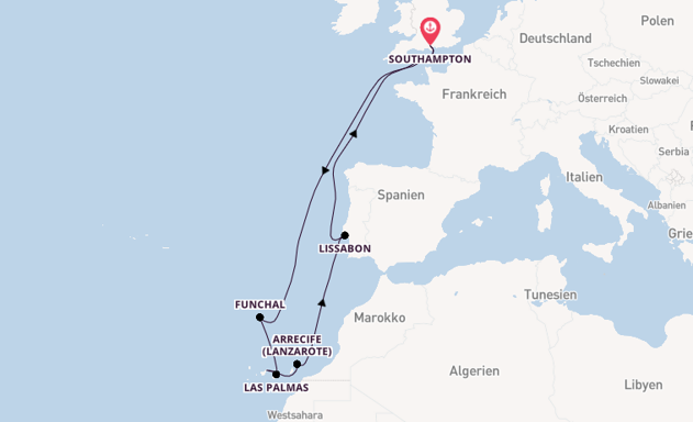 Kanarische Inseln ab Southampton, Großbritannien auf der Queen Victoria
