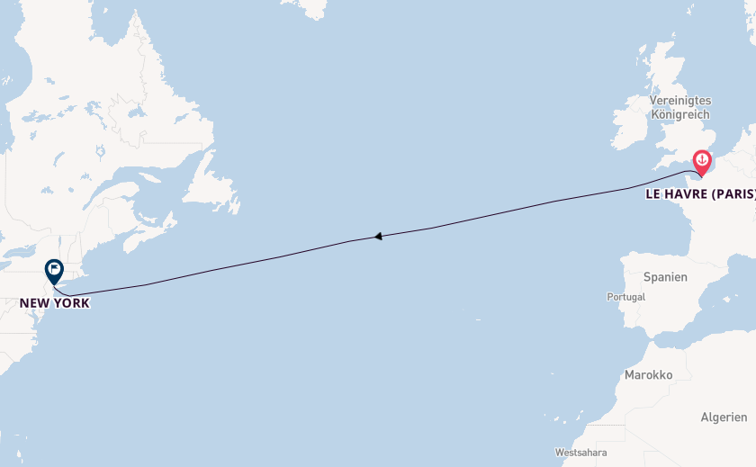 Transatlantik ab Le Havre (Paris), Frankreich auf der Queen Mary 2