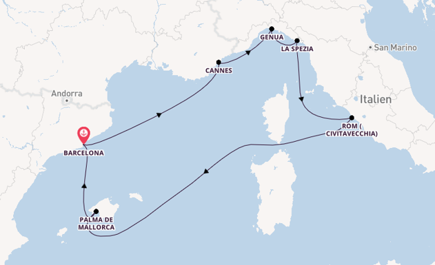 Westliches Mittelmeer ab Barcelona, Spanien auf der MSC Grandiosa