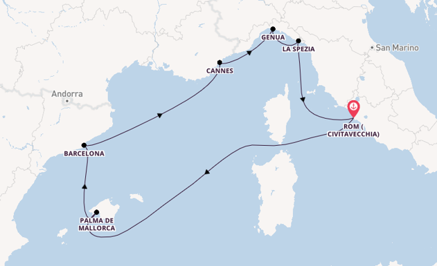 Westliches Mittelmeer ab Civitavecchia (Rom), Italien auf der MSC Grandiosa