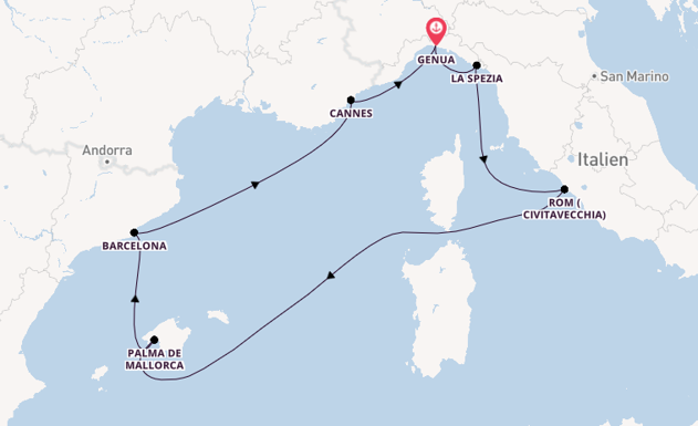 Westliches Mittelmeer ab Genua, Italien auf der MSC Grandiosa