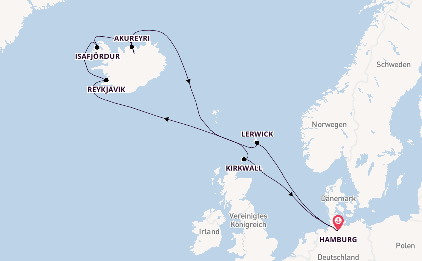 Island ab Hamburg, Deutschland auf der MSC Preziosa