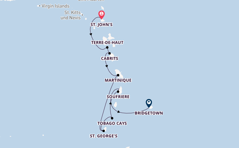 Südliche Karibik ab St. John's, Antigua und Barbuda auf der Royal Clipper