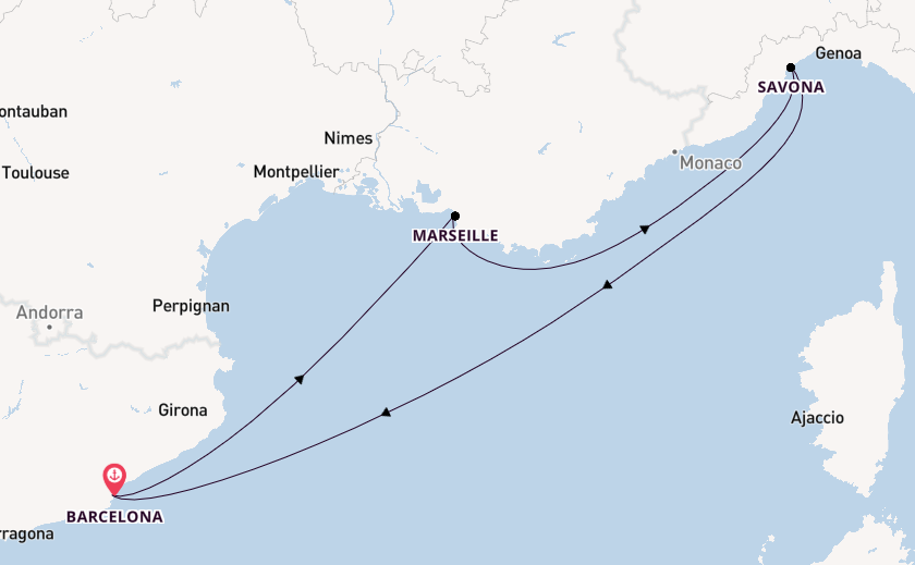 Westliches Mittelmeer ab Barcelona, Spanien auf der Costa Diadema