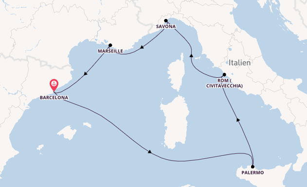 Westliches Mittelmeer ab Barcelona, Spanien auf der Costa Toscana