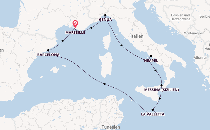 Westliches Mittelmeer ab Marseille, Frankreich auf der MSC World Europa
