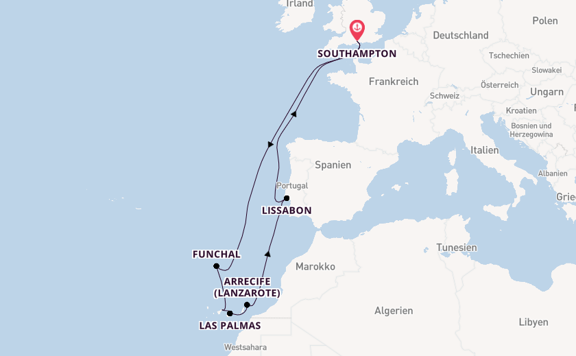 Kanarische Inseln ab Southampton, Großbritannien auf der Ventura