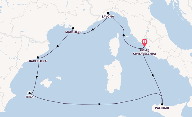 Westliches Mittelmeer ab Civitavecchia (Rom), Italien auf der Costa Smeralda