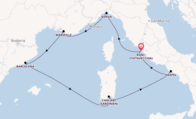 Westliches Mittelmeer ab Civitavecchia (Rom), Italien auf der Costa Toscana