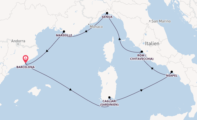 Westliches Mittelmeer ab Barcelona, Spanien auf der Costa Toscana