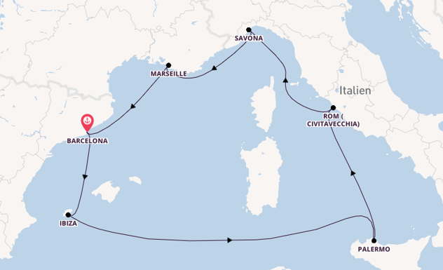 Westliches Mittelmeer ab Barcelona, Spanien auf der Costa Smeralda