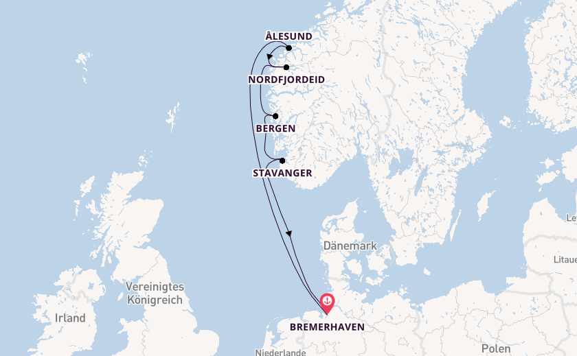Norwegen ab Bremerhaven, Deutschland auf der Mein Schiff 3