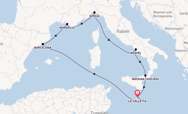 Westliches Mittelmeer ab La Valletta, Malta auf der MSC World Europa