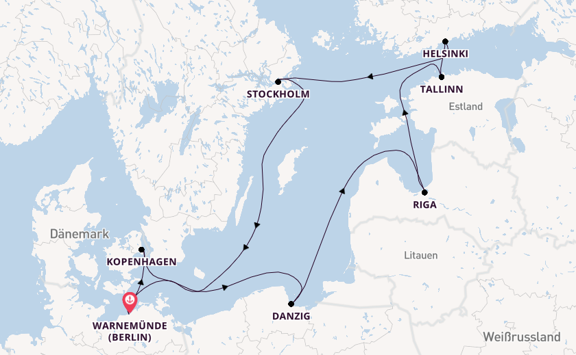 Ostsee ab Warnemünde, Deutschland auf der Mein Schiff 7