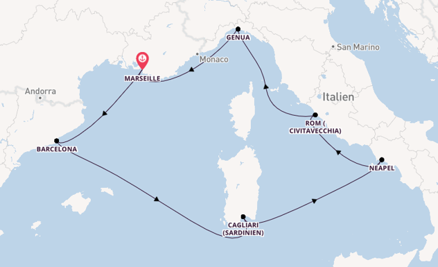 Westliches Mittelmeer ab Marseille, Frankreich auf der Costa Toscana