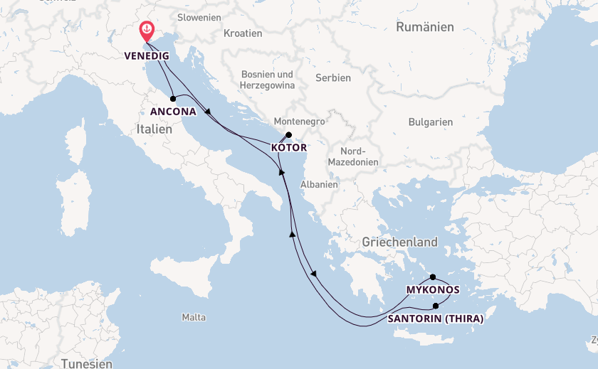 Mittelmeer ab Venedig, Italien auf der MSC Lirica