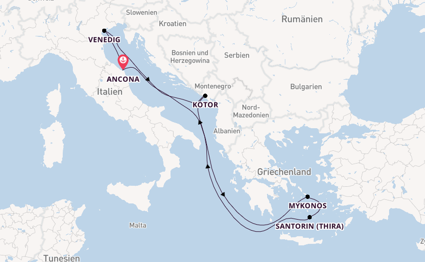 Mittelmeer ab Ancona, Italien auf der MSC Lirica