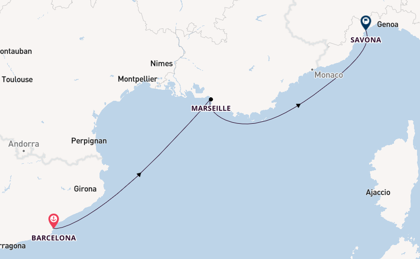 Westliches Mittelmeer ab Barcelona, Spanien auf der Costa Diadema