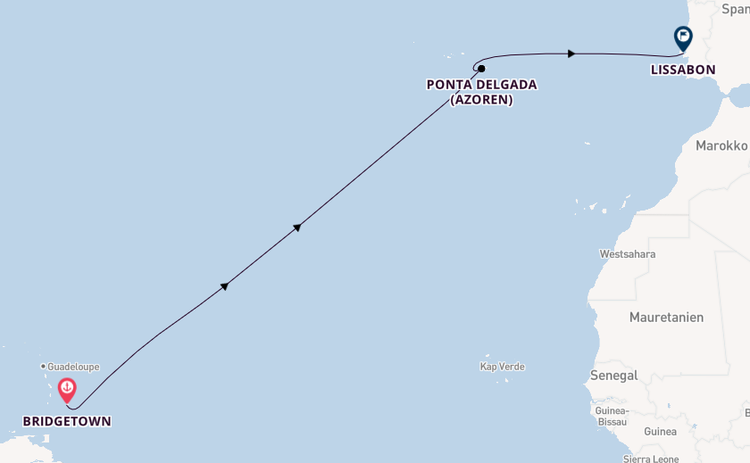 Portugal ab Bridgetown, Barbados auf der Royal Clipper
