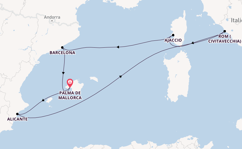 Westliches Mittelmeer ab Palma de Mallorca, Spanien auf AIDAprima