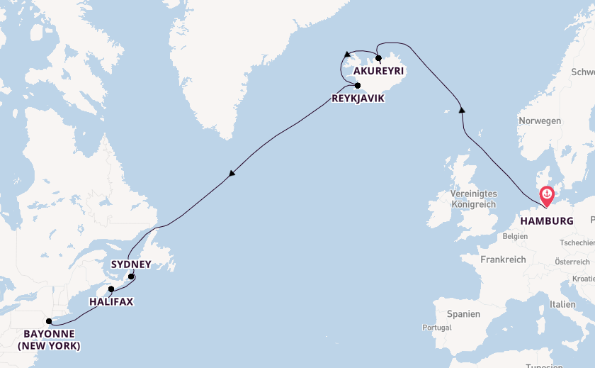 Transatlantik ab Hamburg auf der Mein Schiff 1