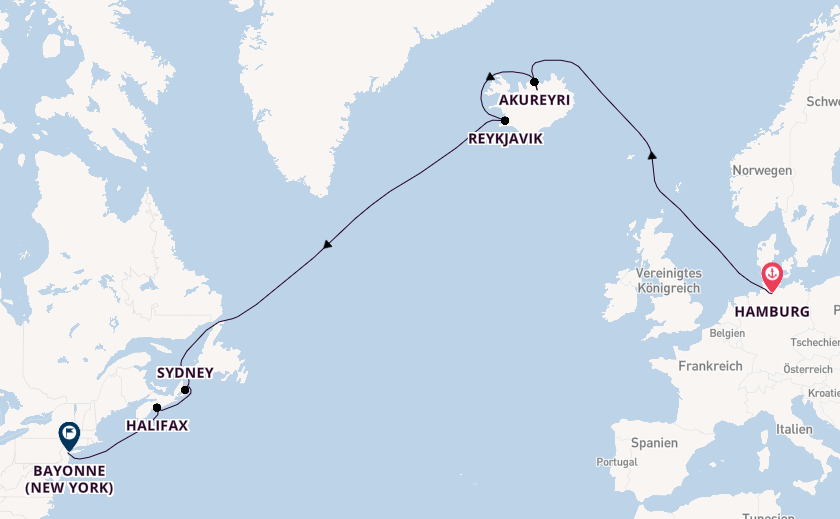 Transatlantik ab Hamburg, Deutschland auf der Mein Schiff 1