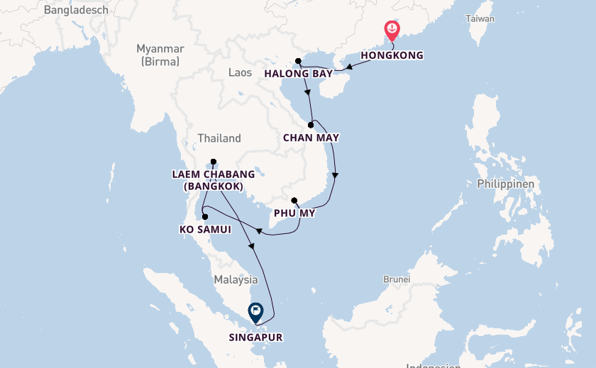 Südostasien ab Hongkong, China auf der Mein Schiff 6