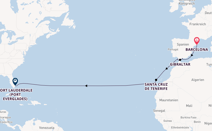 Transatlantik ab Barcelona, Spanien auf der Sun Princess