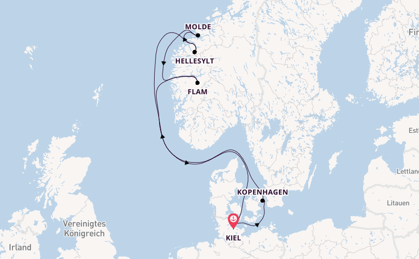 Norwegen ab Kiel, Deutschland auf der MSC Euribia