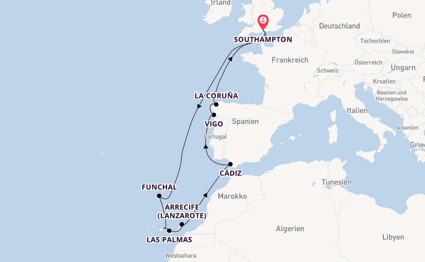 Kanarische Inseln ab Southampton, Großbritannien auf der Iona