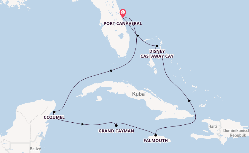 Karibik ab Port Canaveral, USA auf der Disney Treasure