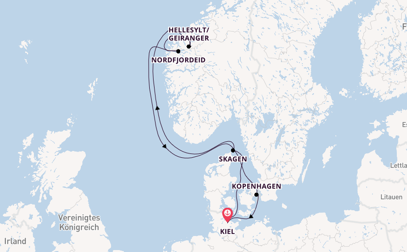 Norwegen ab Kiel, Deutschland auf der Mein Schiff 1