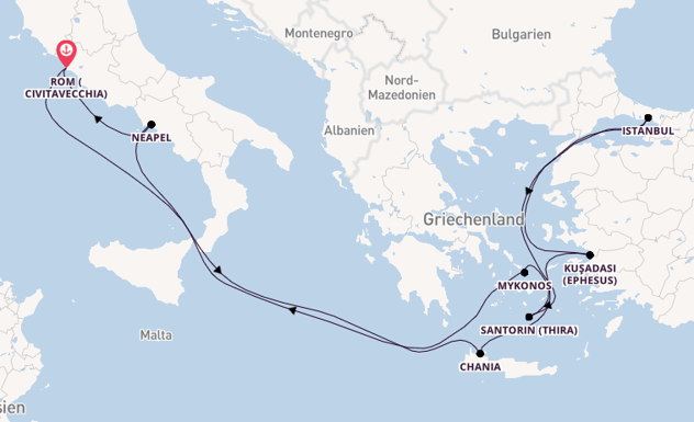 Mittelmeer ab Civitavecchia (Rom), Italien auf der Celebrity Ascent