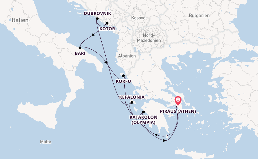 Östliches Mittelmeer ab Piräus (Athen), Griechenland auf der Celestyal Journey