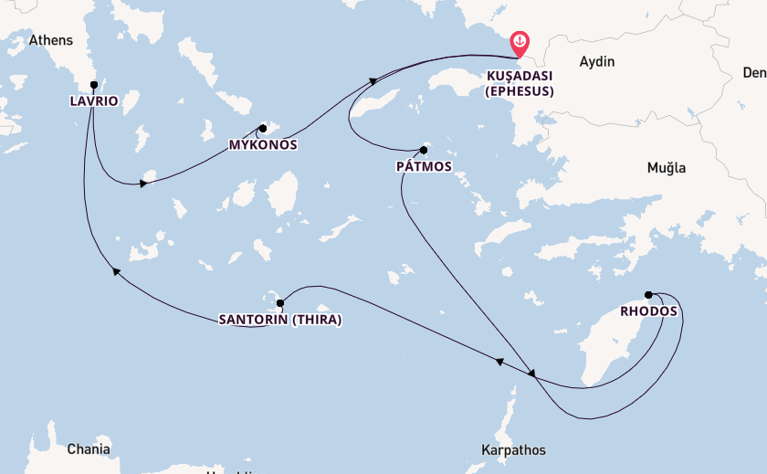 Östliches Mittelmeer ab Kuşadası (Ephesus), Türkei auf der Celestyal Discovery