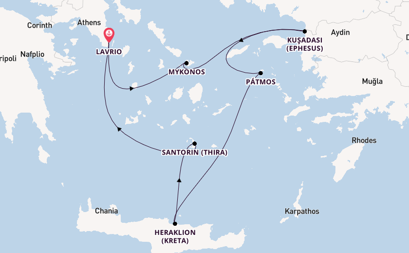 Östliches Mittelmeer ab Lavrio, Griechenland auf der Celestyal Discovery