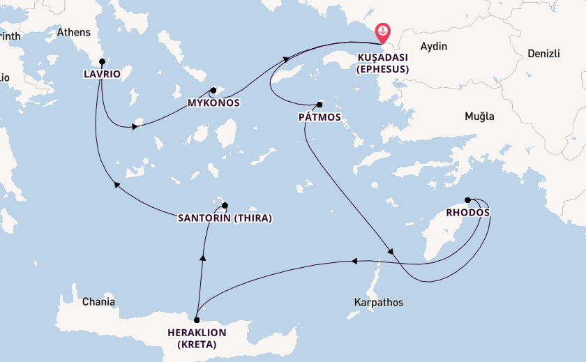 Östliches Mittelmeer ab Kuşadası (Ephesus), Türkei auf der Celestyal Discovery