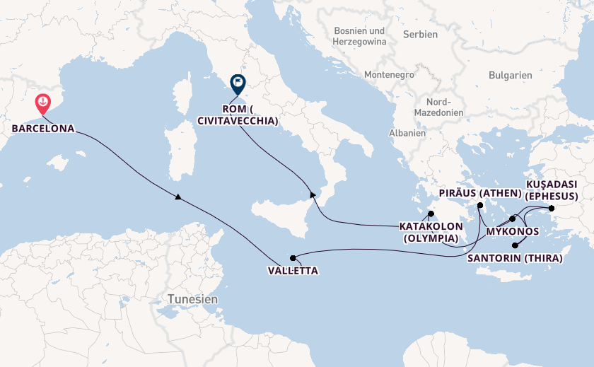 Mittelmeer ab Barcelona, Spanien auf der Celebrity Equinox