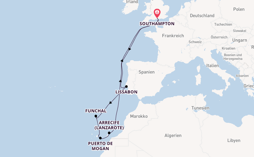 Kanarische Inseln ab Southampton, Großbritannien auf der Queen Victoria