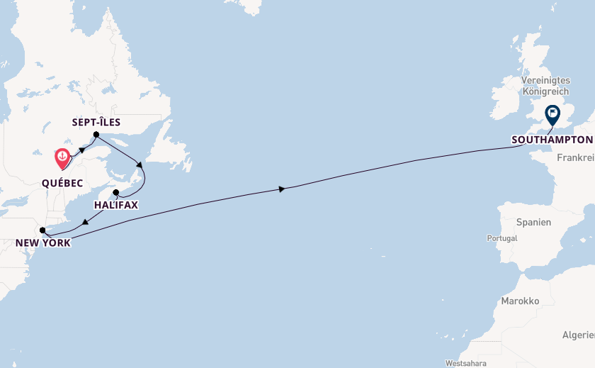 Transatlantik ab Québec, Kanada auf der Queen Mary 2