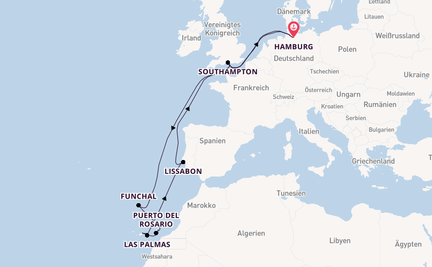 Kanarische Inseln ab Hamburg, Deutschland auf der Queen Anne