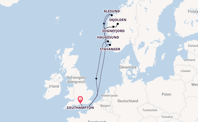 Norwegen ab Southampton, Großbritannien auf der Queen Anne