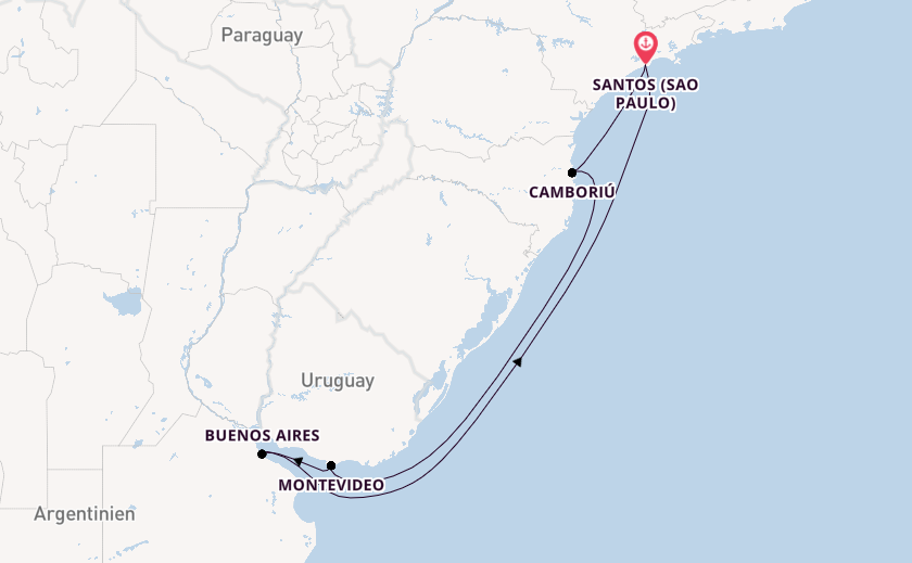 Südamerika ab Santos (Sao Paulo), Brasilien auf der MSC Seaview