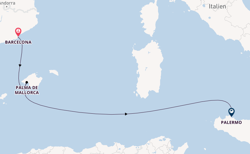 Westliches Mittelmeer ab Barcelona, Spanien auf der Costa Toscana