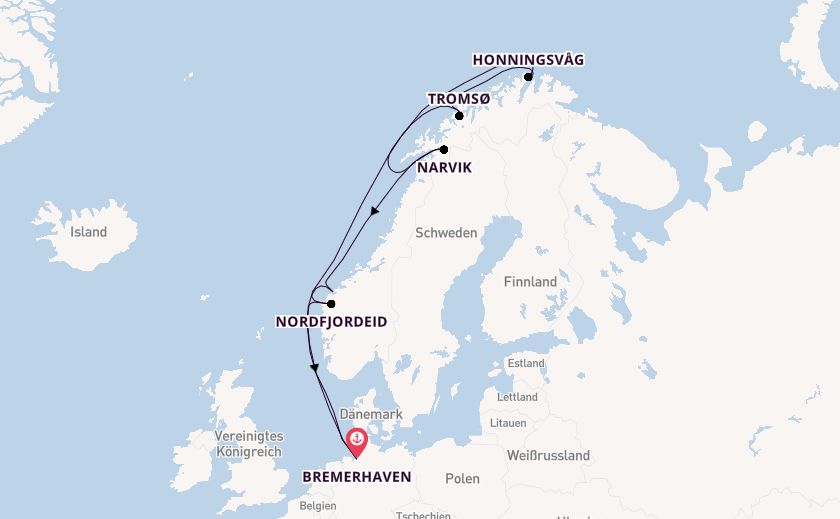 Norwegen ab Bremerhaven, Deutschland auf der Mein Schiff 3