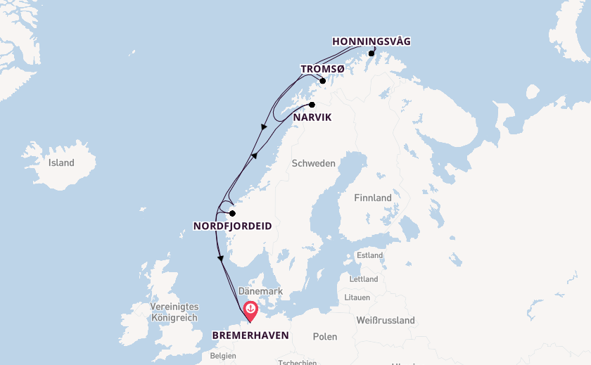 Norwegen ab Bremerhaven, Deutschland auf der Mein Schiff 3