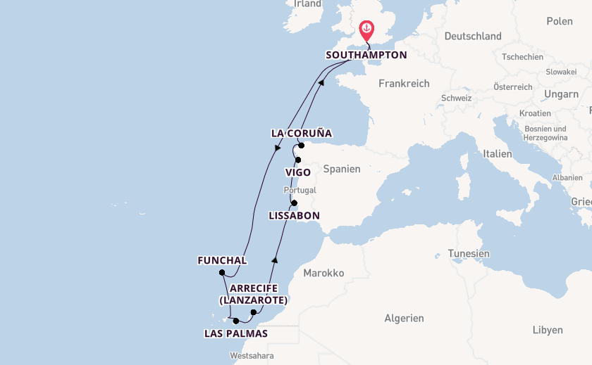 Kanarische Inseln ab Southampton, Großbritannien auf der Iona